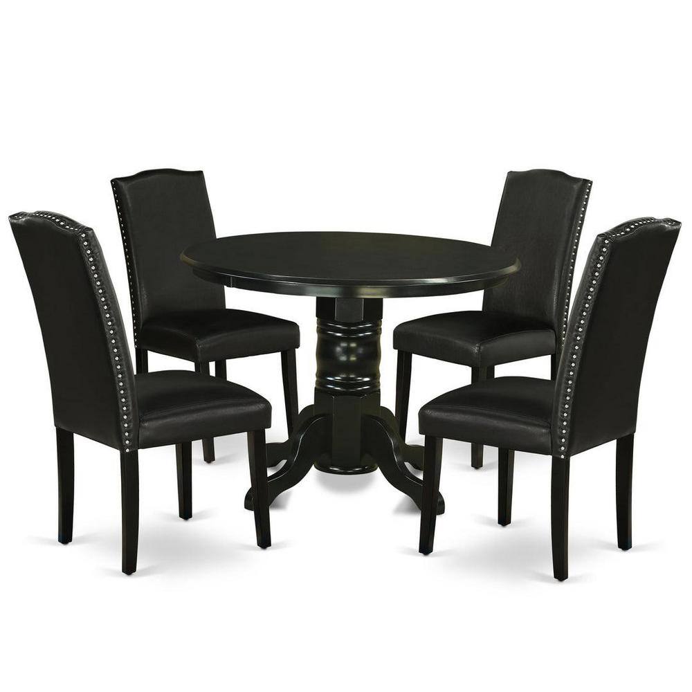 Renaissance Romance 5-Piece Black Round Dining Set with PU Leather Chairs