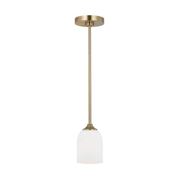 Generation Lighting Emile 1-Light Satin Bronze Mini Pendant Light with Etched White Glass Shade
