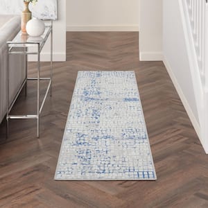 Whimsicle Gray Blue 2 ft. x 6 ft. Abstract Kitchen Runner