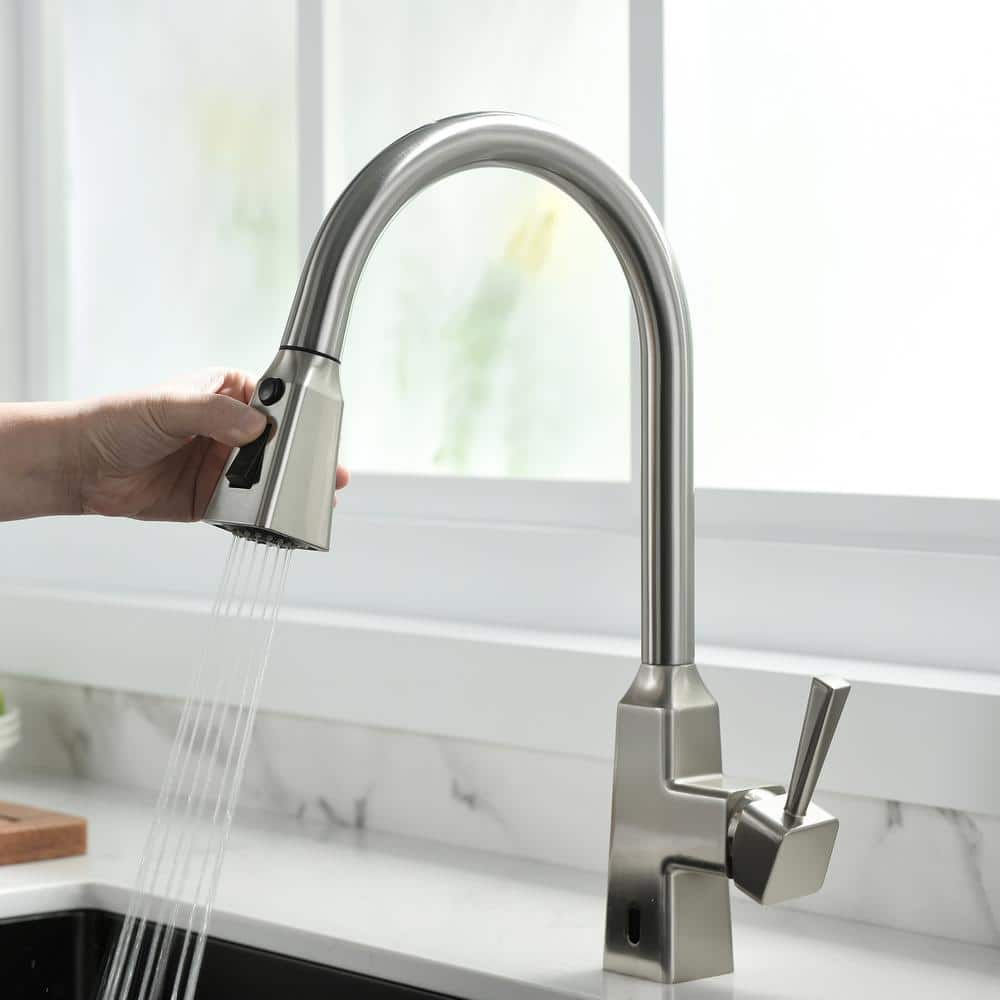 Brushed Nickel Touchless Kitchen Faucet with Pull-Down Sprayer