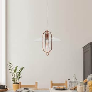 1-Light Rose Gold Elongated Metal Pendant Light