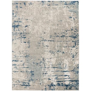 Concerto Ivory Grey Blue 9 ft. x 12 ft. Distressed Contemporary Area Rug