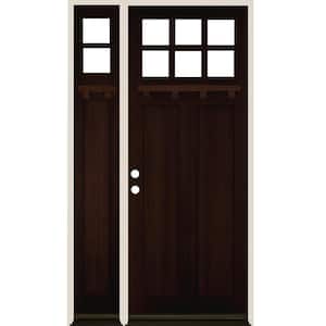 50 in. x 96 in. Craftsman Right Hand 6-Lite Red Mahogany Stain Douglas Fir Prehung Front Door Left Sidelite