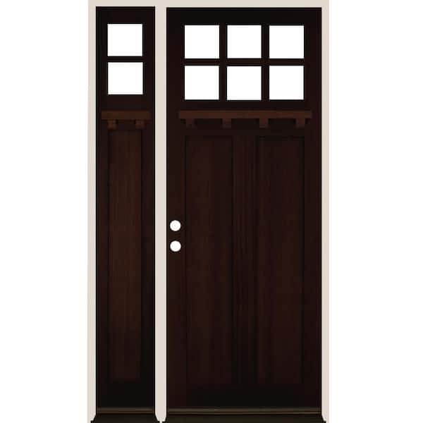 Krosswood Doors 50 in. x 96 in. Craftsman Right Hand 6-Lite Red Mahogany Stain Douglas Fir Prehung Front Door Left Sidelite