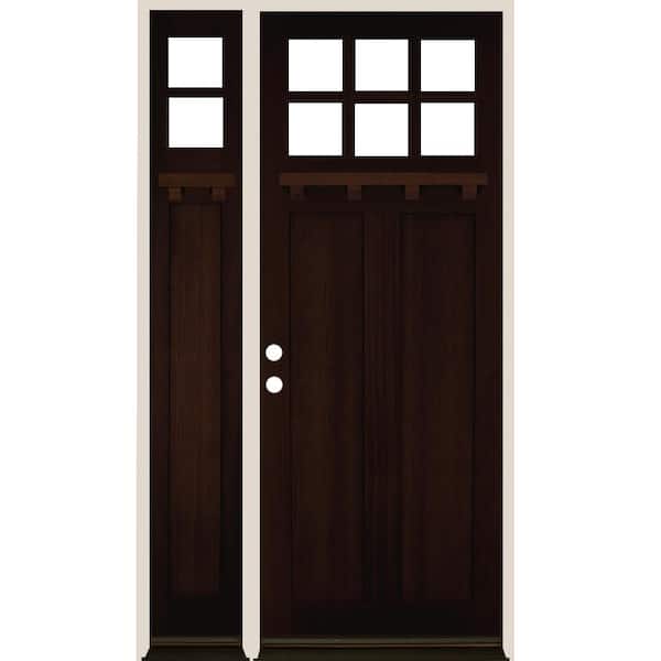Krosswood Doors 50 in. x 96 in. Craftsman Right Hand 6-Lite Red Mahogany Stain Hemlock Prehung Front Door Left Sidelite