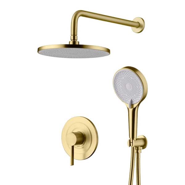 Modern Single Handle 1-Spray Shower Faucet 1.8 GPM with Hand Shower Ceramic Disc Valves in Brushed Gold (Valve Included)