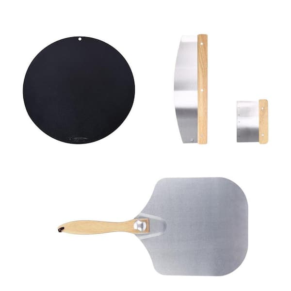 13 in. Ceramic-Coated Steel Nonstick Pizza Baking Steel Set with Peel, Cutter, Rack, Scraper for Oven Grill