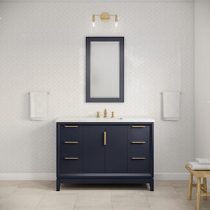 Elizabeth 48 in. Bath Vanity in Monarch Blue with Carrara White Marble Vanity Top with Ceramics White Basins and Faucet
