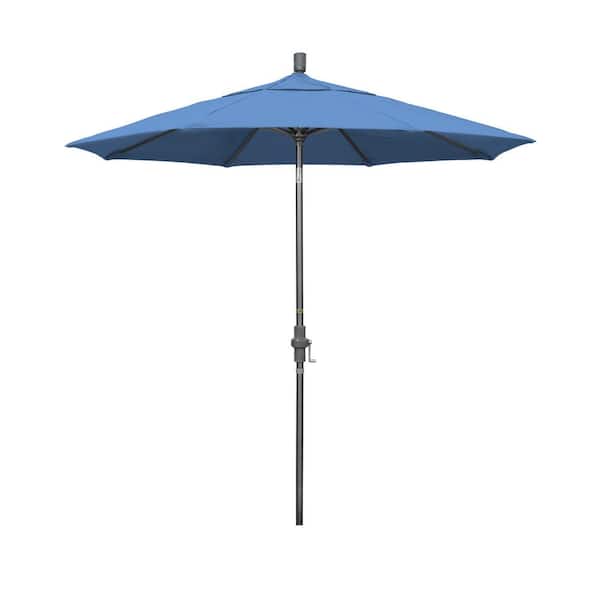 California Umbrella 7.5 ft. Hammertone Grey Aluminum Market Patio Umbrella Collar Tilt Crank Lift in Sunset Olefin