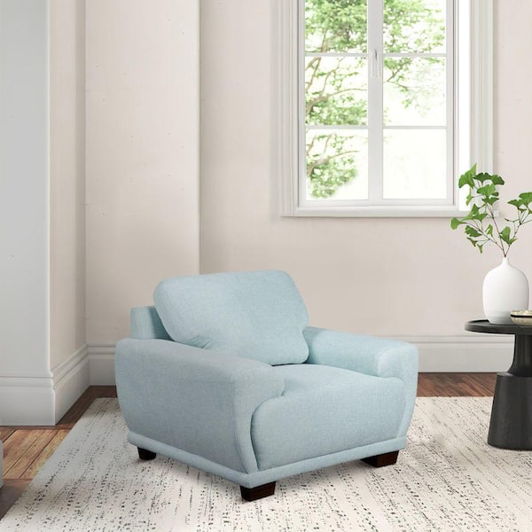 Benjara Blue and Brown Fabric Arm chair with Block Shaped Legs