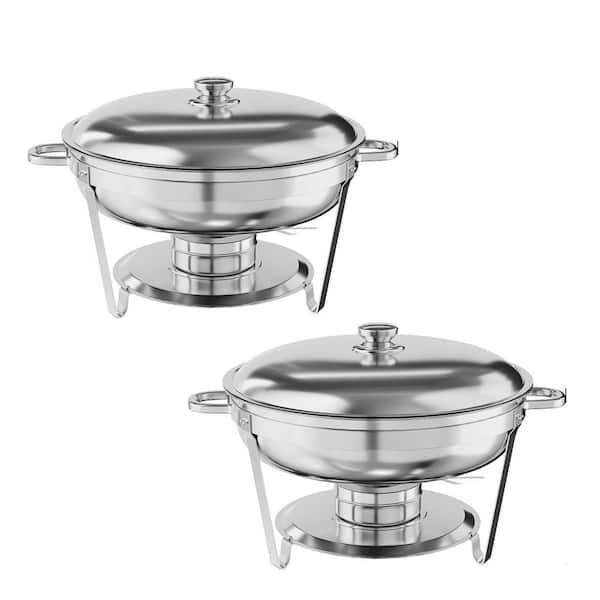 2 Pack 5.3 Qt. Stainless Steel Round Chafing Dish Buffet Set with Food & Water Pan & Stand