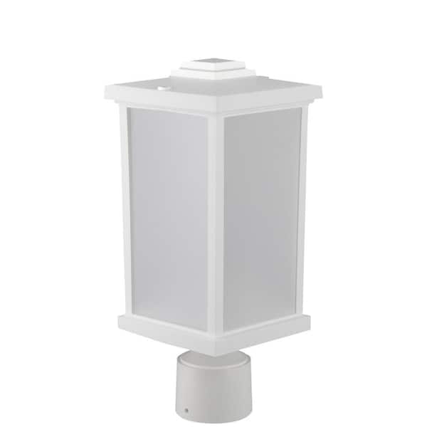 SOLUS Artisan Square 1-Light White Hardwired Outdoor Weather Resistant Plastic Post Light with Frosted Diffuser 3000K LED