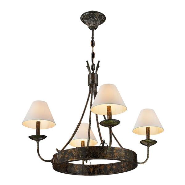 Worldwide Lighting Andorra 4-Light Antique Bronze with Natural Shades Large Chandelier