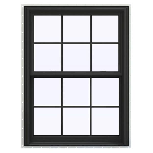 JELD-WEN 36 in. x 48 in. V-2500 Series Bronze FiniShield Vinyl Double Hung Window with Colonial Grids/Grilles