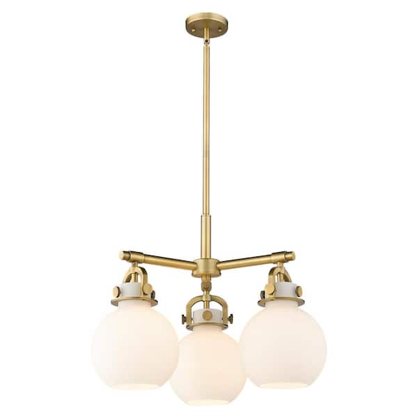 Newton Sphere 100-Watt 3-Light Brushed Brass Shaded Mini Pendant Light with Painted Glass Shade