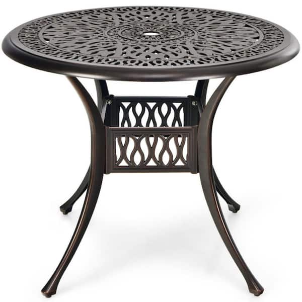 Kadehome Round Aluminum Outdoor Bistro Table with Umbrella Hole