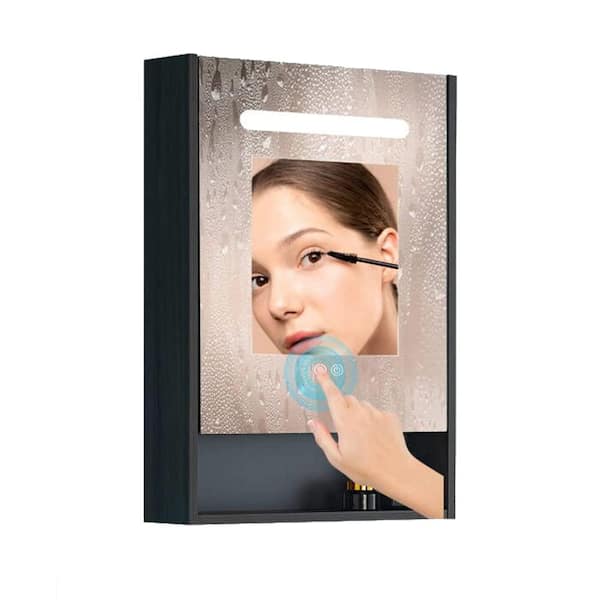 Unbranded 21.06 in. W x 29.5 in. H Medium Rectangular Black Wood Surface Mount with Lights Medicine Cabinet with Mirror