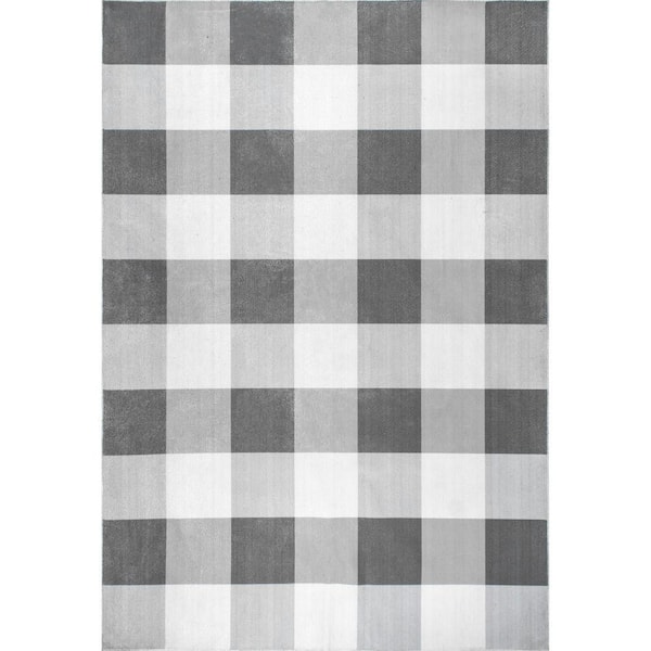 Lucy Machine Washable Farmhouse Buffalo Plaid Grey Doormat 2 ft. x 3 ft.  Accent Rug Area Rug
