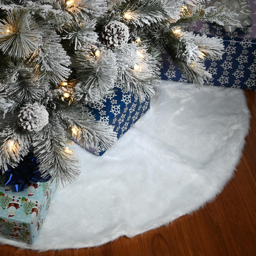 White Faux Fur Christmas Tree Skirt, 52-inch