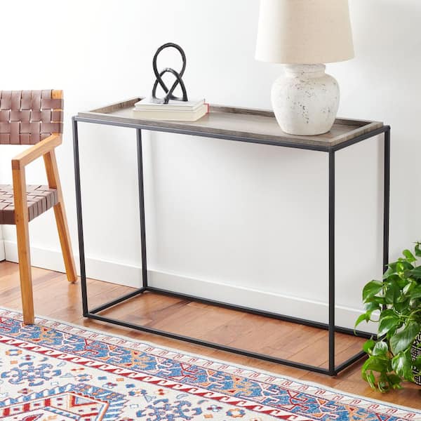 SAFAVIEH Andey 43.3 in. Brown/Black Rectangle Metal Console Table