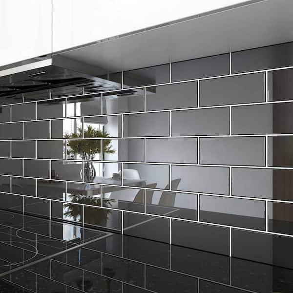 X 8 Mm Glass Subway Tile 5 Sq Ft, Home Depot Kitchen Backsplash Glass Tile