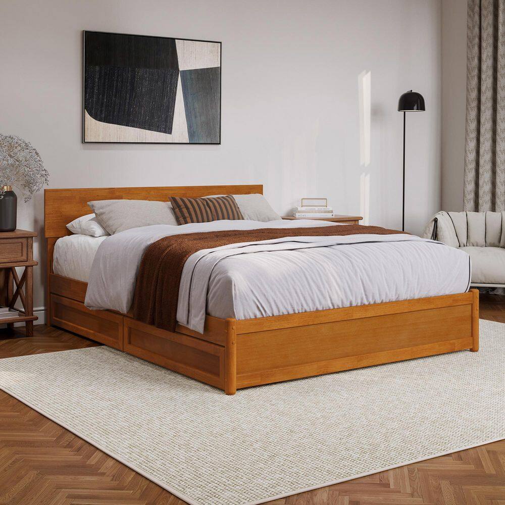 Wesley Walnut Brown Solid Wood Frame King Platform Bed with Panel Footboard and Storage Drawers - thumbnail 6