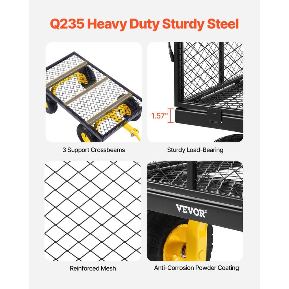 Heavy Duty Black and Yellow Steel Garden Cart with Mesh Sides