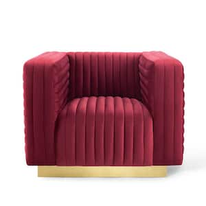 Charisma Maroon Channel Tufted Performance Velvet Accent Armchair