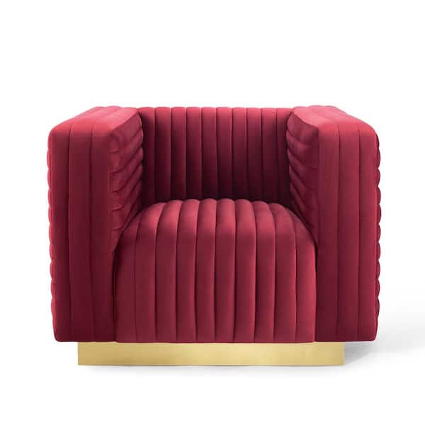 MODWAY Charisma Maroon Channel Tufted Performance Velvet Accent Armchair