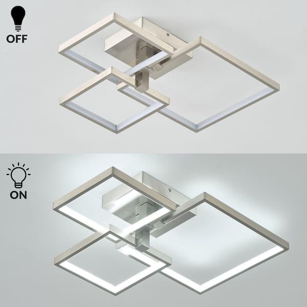 Essel 21.25 in. 3-Light Square Nickel LED Semi-Flush Mount Ceiling Light, 20W 6000K Cool White Close to Ceiling Light