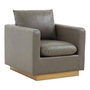 Nervo Modern Gold Frame Grey Leather Upholstered Accent Arm Chair With Removable cushions