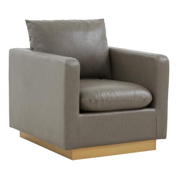 Leisuremod Nervo Modern Gold Frame Grey Leather Upholstered Accent Arm Chair With Removable cushions
