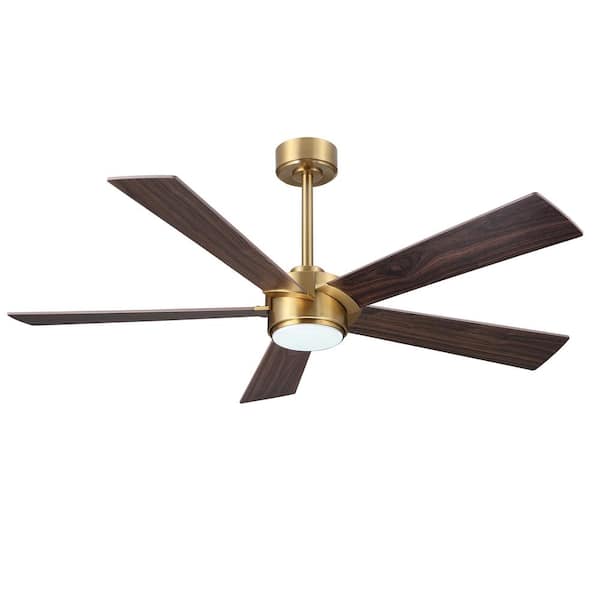 54 in. (4.5 ft. ) 5 Blades Indoor Ceiling Fan with Integrated LED and Remote, Gold