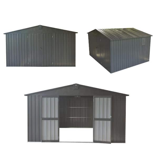 11 ft. W x 9 ft. D Dark Gray Metal Outdoor Garden Tool Shed with