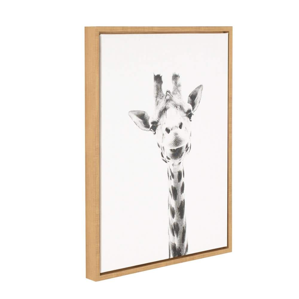 Black and White Giraffe Portrait Framed Canvas Art