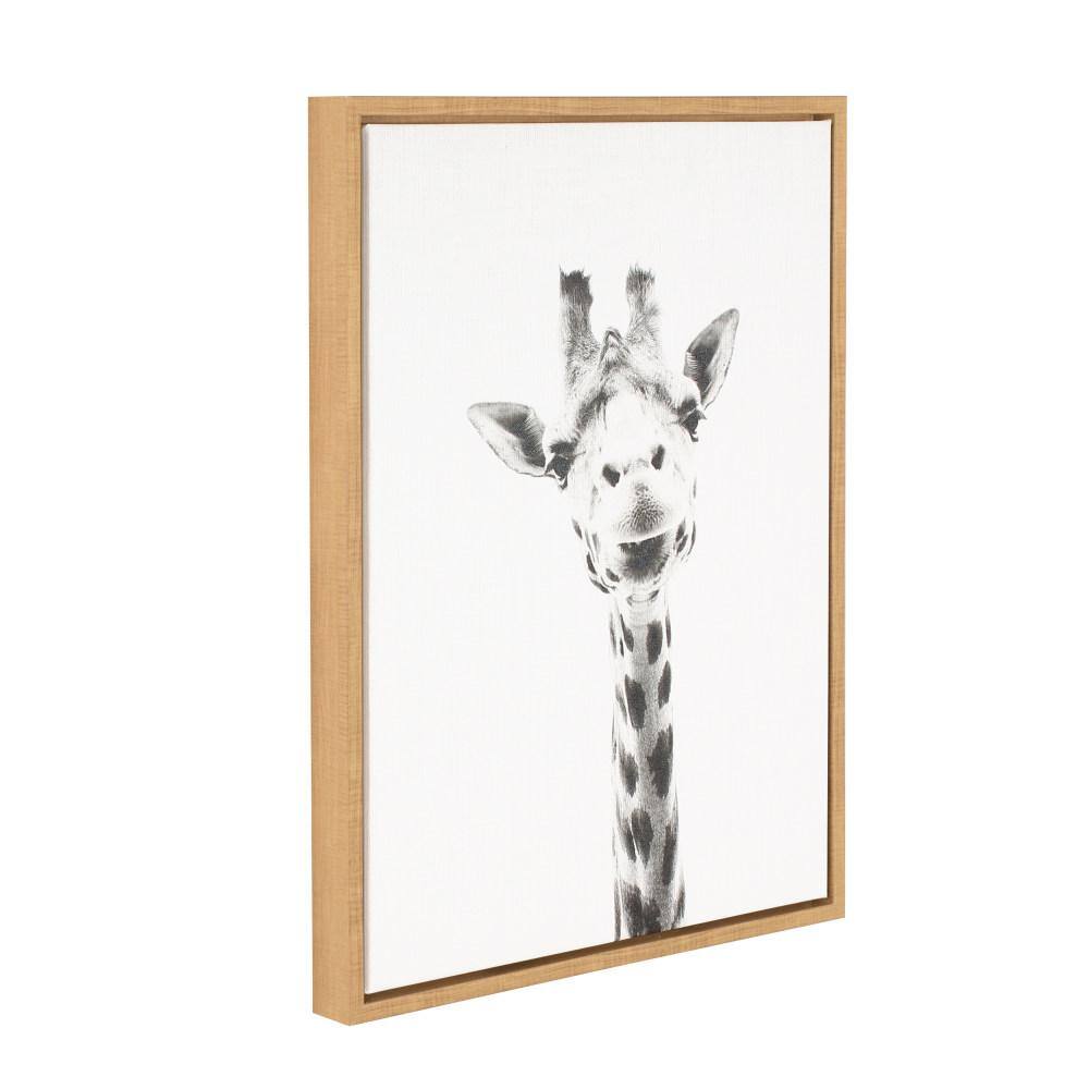 Black and White Giraffe Portrait Framed Canvas Art