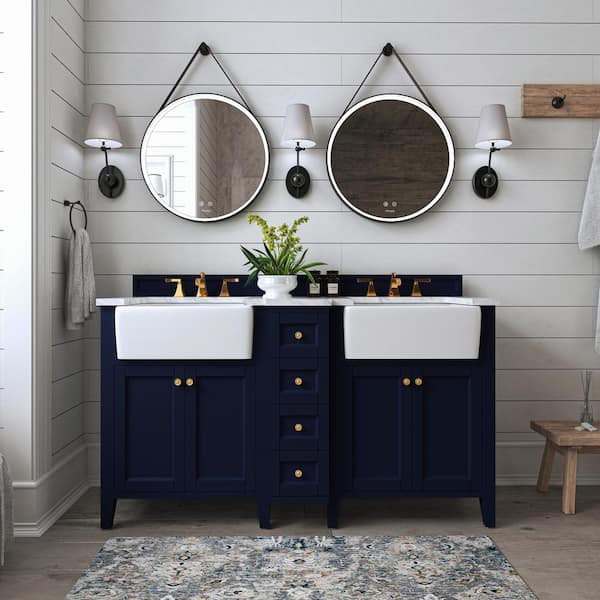 Adeline 60 in. W x 20.9 in. DBath Vanity in Heritage Blue with Marble Vanity Top in Carrara White with White Basin