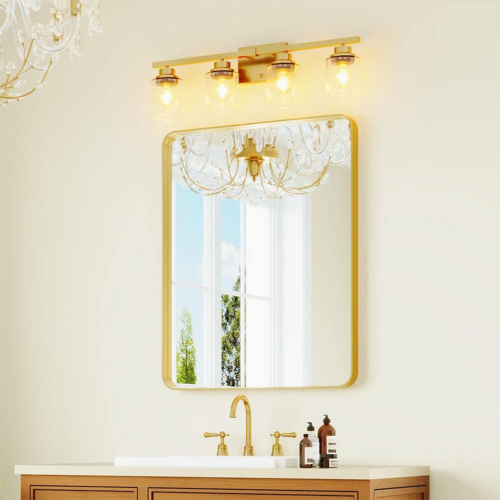 28 in. H x 36 in. W Rectangular Aluminum Framed Wall Bathroom Vanity Mirror in Gold price history on PriceWatchPro