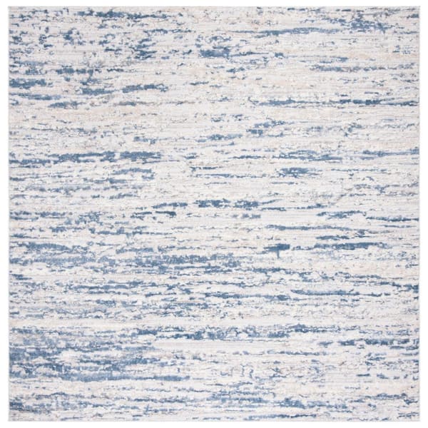 Amelia Ivory/Blue 11 ft. x 11 ft. Square Abstract Striped Area Rug