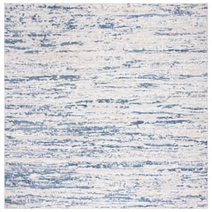 Amelia Ivory/Blue 5 ft. x 5 ft. Square Striped Abstract Area Rug