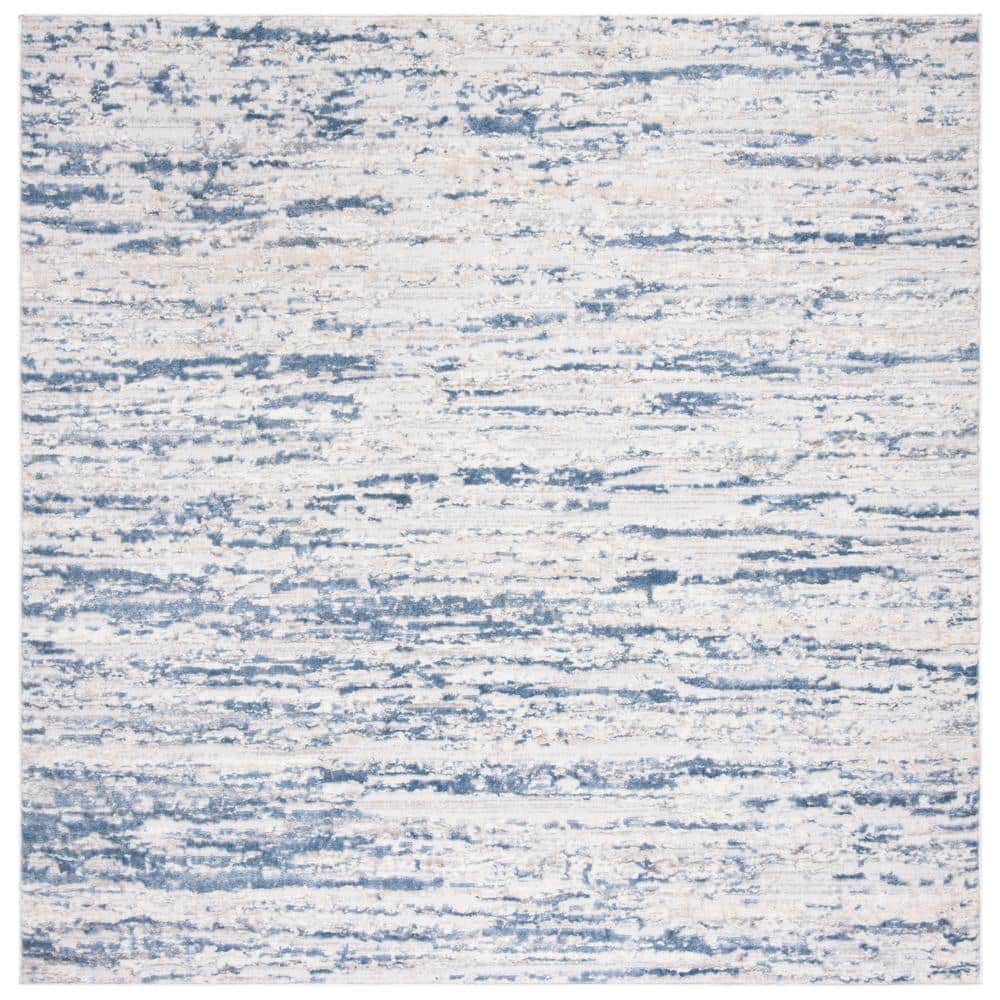 Amelia 9' Square Ivory and Blue Abstract Synthetic Rug