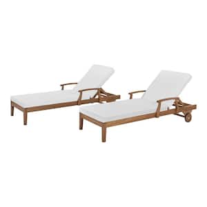 Woodford Eucalyptus Wood Outdoor Chaise Lounge with Bright White Cushions