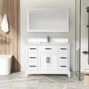 Genoa 48 in. W x 22 in. D x 36 in. H Bath Vanity in White with Engineered Marble Top in White with Basin and Mirror