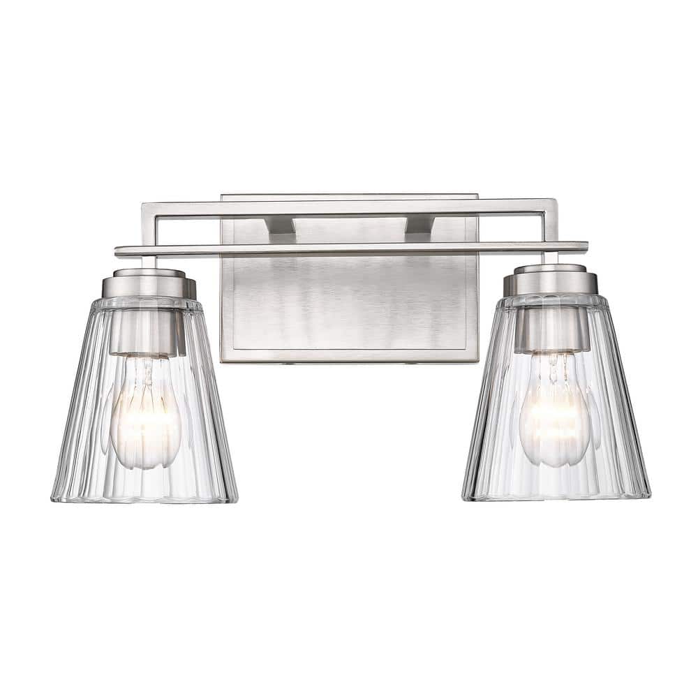 Lyna 16 in. 2 Light Brushed Nickel Vanity Light with Clear Glass Shade with