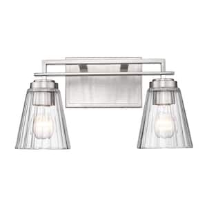 Lyna 16 in. 2 Light Brushed Nickel Vanity Light with Clear Glass Shade with No Bulbs Included