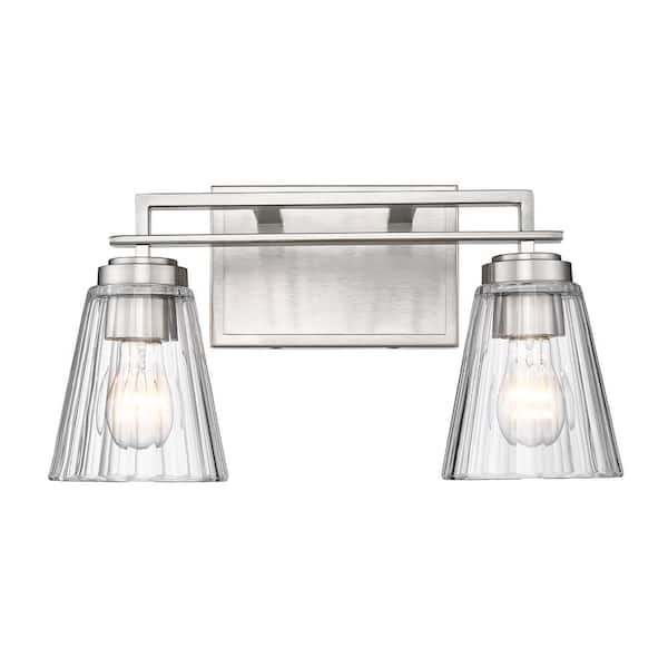 Unbranded Lyna 16 in. 2 Light Brushed Nickel Vanity Light with Clear Glass Shade with No Bulbs Included