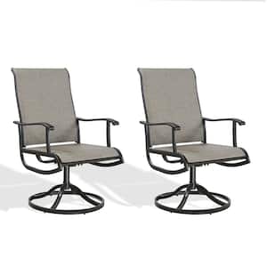 Black Swivel Steel Mesh Sling Outdoor Dining Chair in Brown (2-Pack)