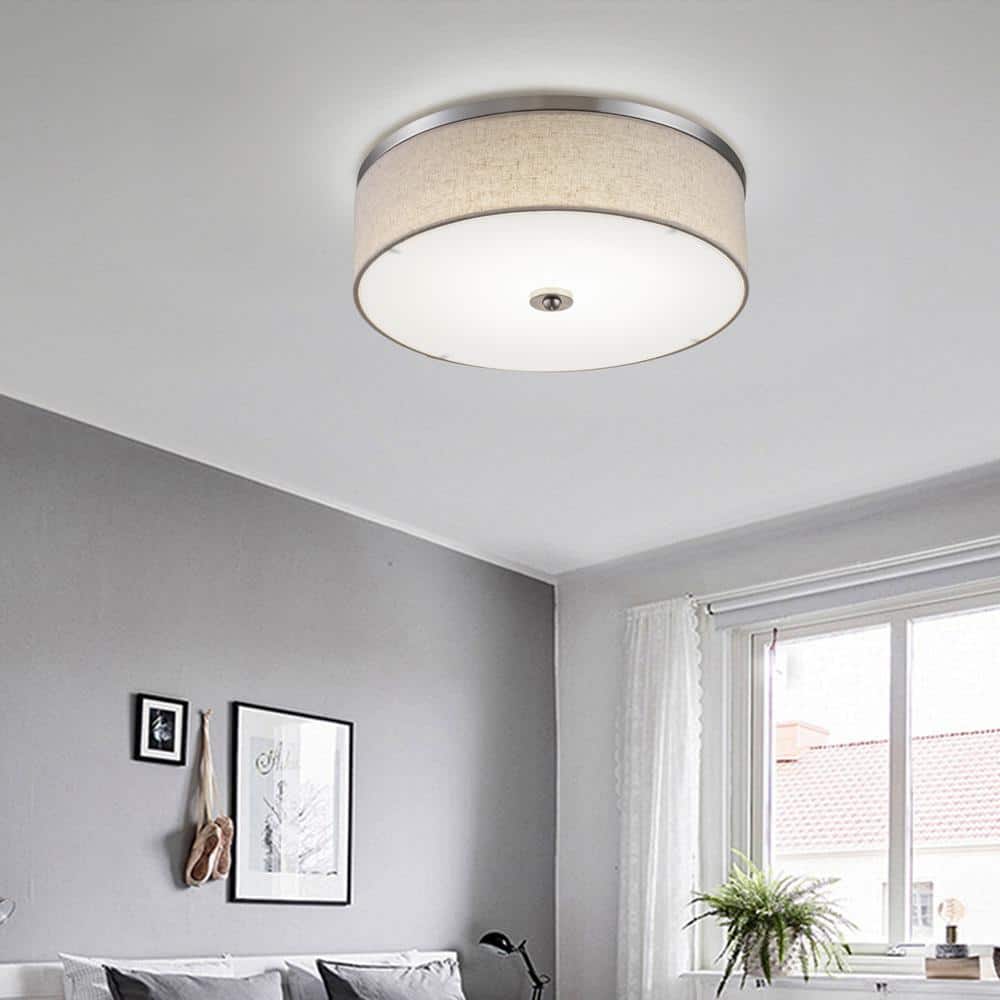 15" Brushed Nickel LED Drum Flush Mount Ceiling Light