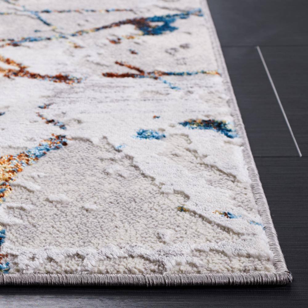 Grey and Blue Gold Abstract Hand-knotted Reversible Rug