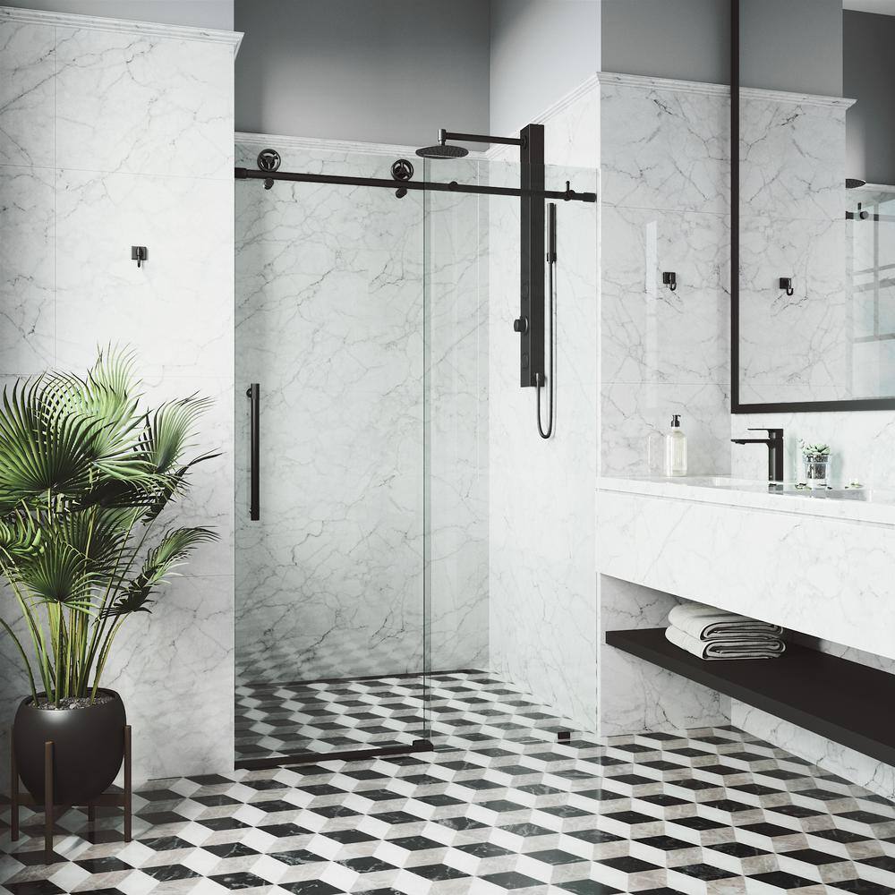 Cass 68" Frameless Sliding Shower Door with Matte Black Hardware